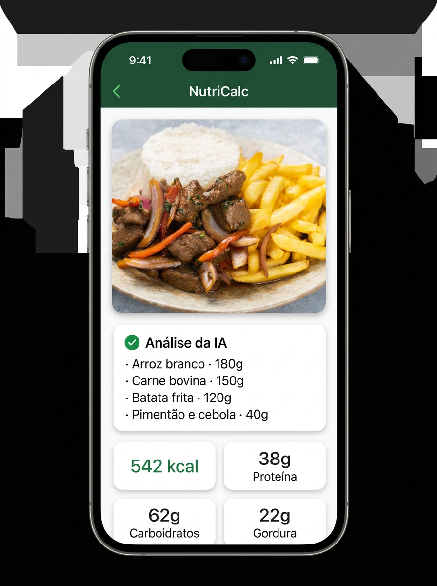 Aplicativo NutriVora AI mostrando análise de refeição por IA